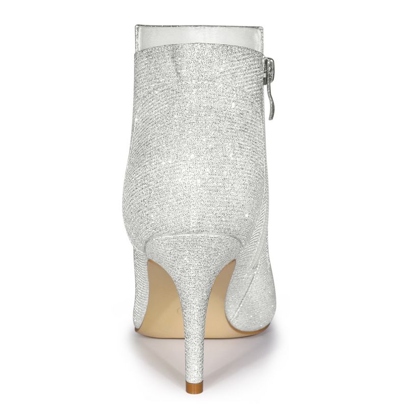 Allegra K Women's Glitter Pointed Toe Side Zip Stiletto Heel Ankle Boots, 4 of 7