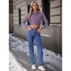 Allegra K Women's Turn Down Frayed Button Down Washed Cropped Denim Jacket - 3 of 4