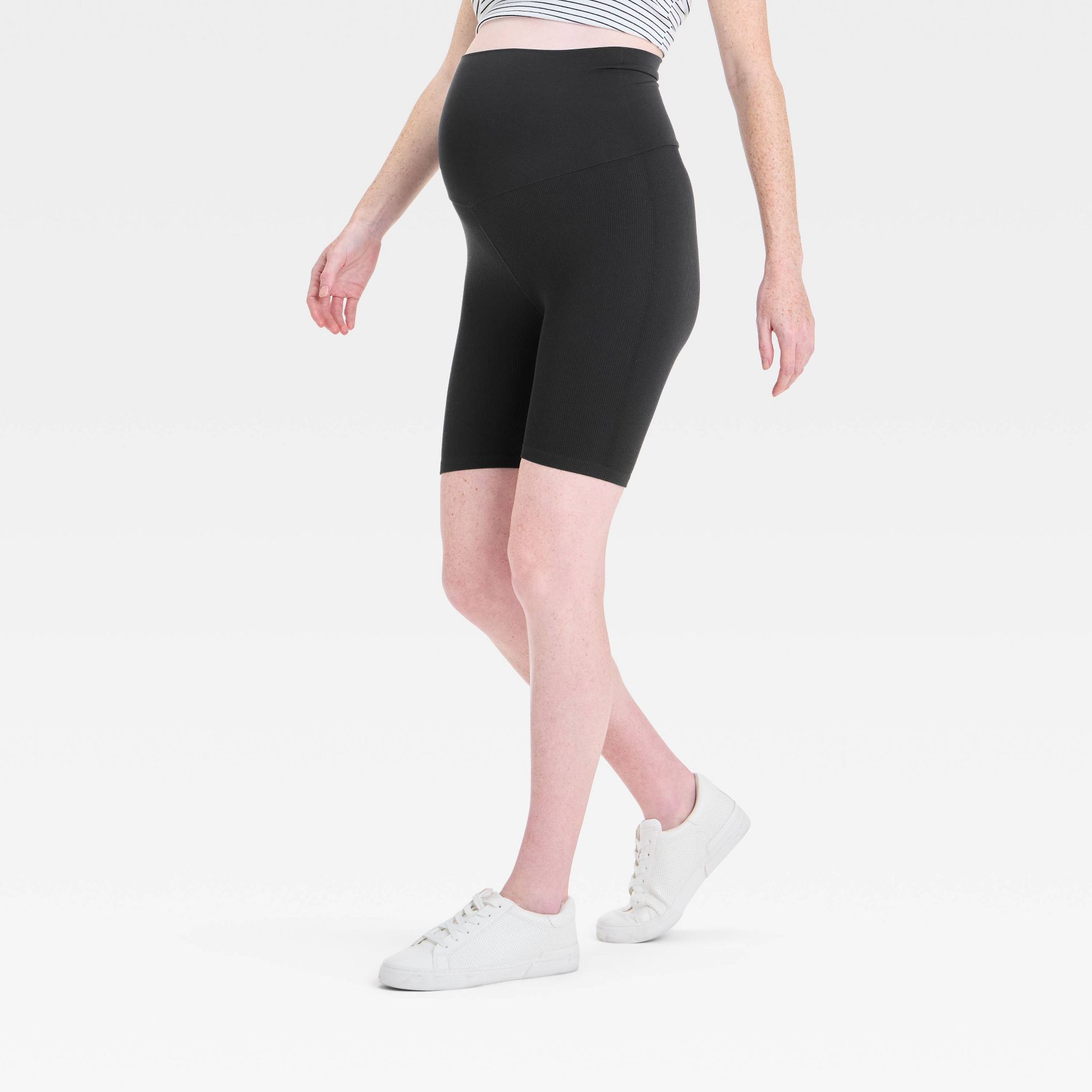 Over Belly High-Rise Seamless Ribbed Maternity Bike Shorts - Isabel Maternity by Ingrid & Isabel™ Black M: Lightweight Fit, 6" Inseam