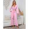 2 Piece Outfits for Women Long Sleeve Sexy V Neck Wrap Tie Knot Crop Tops Wide Leg Pants Sets - 3 of 4