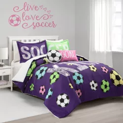 Kids' Girls Soccer Kick Reversible Oversized Comforter Bedding Set - Lush Décor
