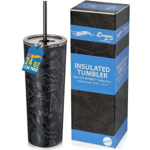 Hot Wheels x Dragon Glassware 24 oz Vacuum Insulated Tumbler with Lid and Straws Finish Line - 1 of 4