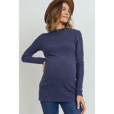 Hello Miz Women's Ribbed Long Sleeve Mock Neck Maternity Sweater Top