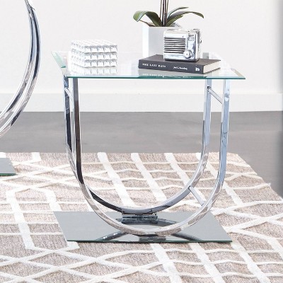 Contemporary Square Glass Top Chrome End Table