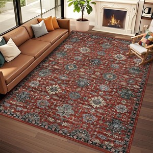 Living Room Rug, Soft Vintage Washable Area Rug Boho Low Pile Non-Slip Large Rug Farmhouse Indoor Floor Carpet - 1 of 4