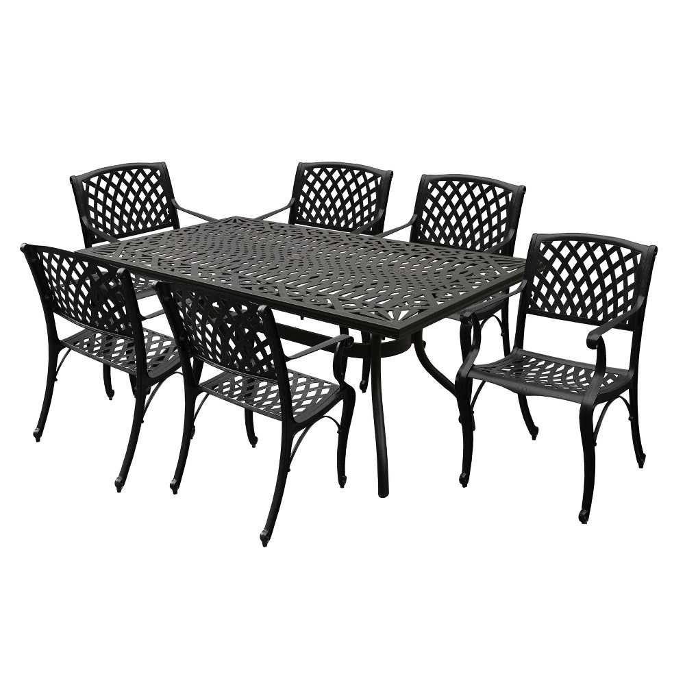 Photos - Dining Table 7pc Patio Dining Set with 68" Modern Ornate Outdoor Mesh Aluminum Rectangu