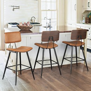 Bentwood Counter Height Bar Stool Set of 3, PU Leather Upholstered Barstools with Back, Bar Chairs 24.5 Inch - 1 of 4