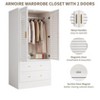 White Wardrobe Armoire with 2 Shutter Doors & 2 Drawers, Hanging Rod, Freestanding Wooden Closet, Large Capacity Storage for Bedroom - 4 of 4