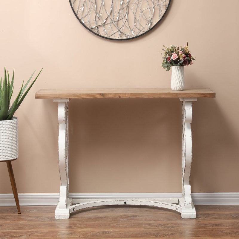 LuxenHome Vintage White and Natural Wood Console and Entry Table, 2 of 10