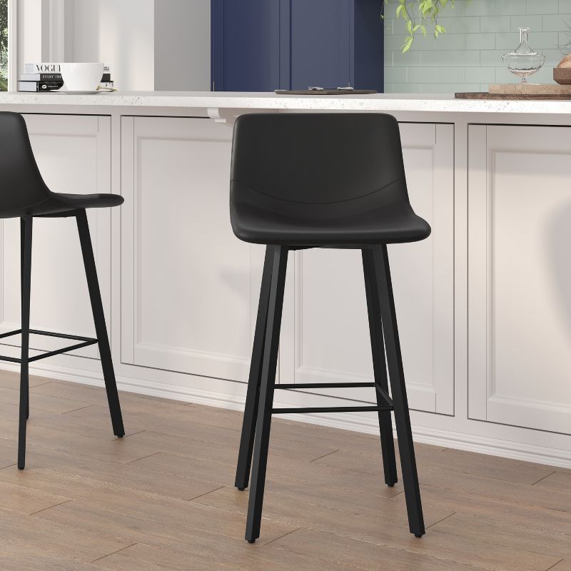 Flash Furniture Caleb Modern Armless 30 Inch Bar Height Commercial Grade Barstools with Footrests and Matte Iron Frames, Set of 2, 2 of 12