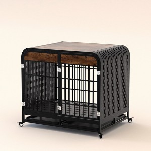 Heavy Duty Dog Crate Furniture Wooden Table Pet Dog Cage Kennel House Indoor Side Table Decor with Removable Trays and Lockable Wheels for Small Dogs - 1 of 4