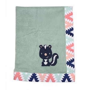 Bacati - Aztec Coral/Mint/Navy Mint Squirrel Embroidered Blanket - 1 of 3