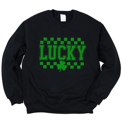 Simply Sage Market Women's Graphic Sweatshirt Checkered Lucky Shamrock