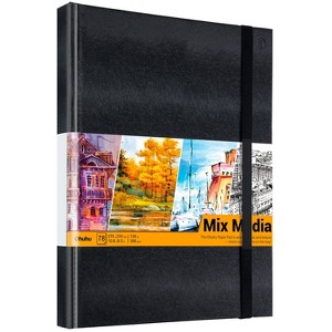 Ohuhu 10.8"x8.3" Mixed Media Pad - 120 LB/200 GSM Heavyweight Papers, 78 Sheets/156 Pages, PU Hardcover Mix Media Paper Pad for Acrylic Painting - 1 of 4