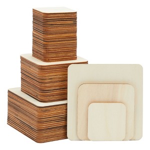 Bright Creations 70 Pack Unfinished Wood Squares Cutout Tiles for Crafts, Engraving, Wood Burning, 3 Sizes, 2", 3", 4" - 1 of 4