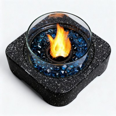 Tabletop Fire Pit with Glass Wind Guard – Portable Outdoor Fireplace for Patio, Deck, or Backyard