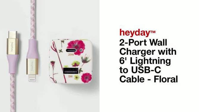 2-Port Wall Charger with 6&#39; Lightning to USB-C Cable - heyday&#8482; Floral, 5 of 6, play video