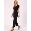 INSPIRE CHIC Women's Work Elegant Square Neck Puff Short Sleeve Loose Wide Leg Jumpsuits Romper - 4 of 4