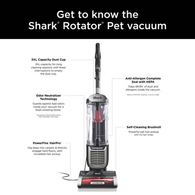 Shark Rotator Pet Upright Vacuum with PowerFins HairPro and Odor Neutralizer Technology ZU102 12" Cleaning Path Black - Thumbnail 4