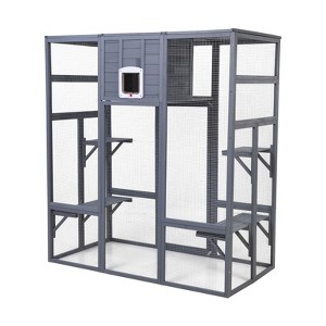 AZL1 Life Concept Pet Crates and Houses Super-Large Outdoor Wooden Cat Catio with Insulated, Sun Panel Roof, Rainproof Cover, Gray, 32.3"*62.6"*70.1" - 1 of 4