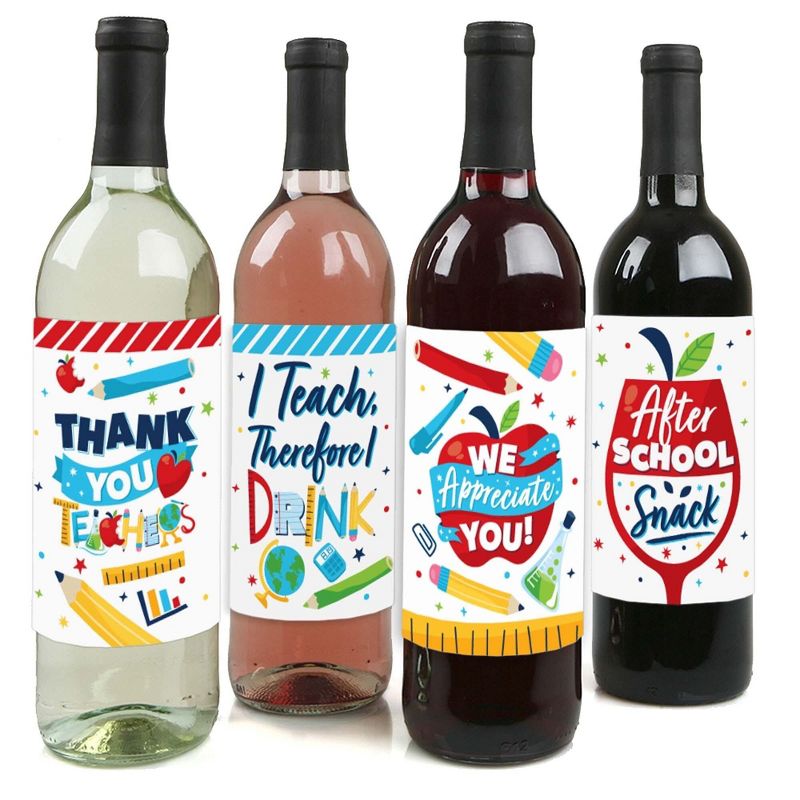 Big Dot of Happiness Thank You Teachers - Teacher Appreciation Christmas Gifts Decorations for Women and Men - Wine Bottle Label Stickers - Set of 4, 1 of 9