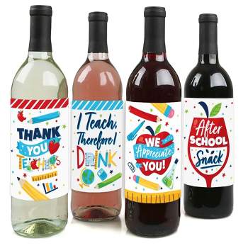 Big Dot of Happiness Thank You Teachers - Teacher Appreciation Christmas Gifts Decorations for Women and Men - Wine Bottle Label Stickers - Set of 4