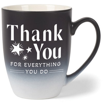 Elanze Designs Thank You Everything You Do Two Toned Ombre Matte Black and White 12 ounce Ceramic Stoneware Coffee Cup Mug