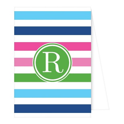 10ct Note Cards - Preppy Stripe Monogram - R