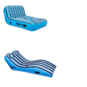 Aqua Ultra Cushioned Comfort Lounge Inflatable Swimming Pool Float with Pillow & 2 Person Pool Float Recliner Lounger with Hand Pump, Blue - 1 of 4