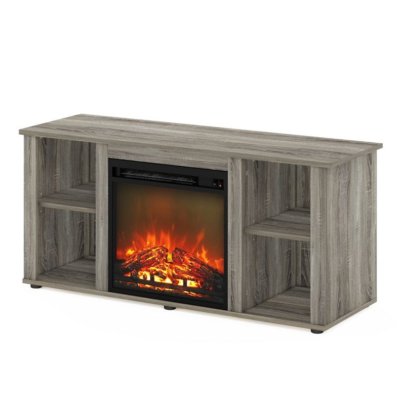 Furinno Jensen Fireplace Entertainment Center TV Stand with Open Storage for TV up to 55 Inch, French Oak Grey, 4 of 5