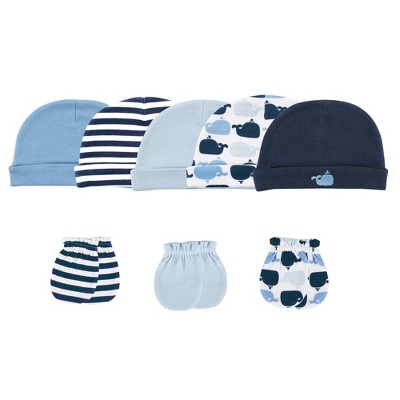 Luvable Friends Baby Boy Cotton Caps And Scratch Mittens 8pk, Whale, 0 ...