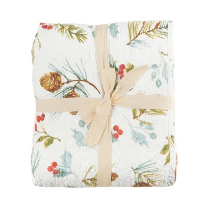 Edith Quilted Holly Botanical Cotton Reversible Throw Blanket
