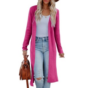 Womens Cardigan Knee Length Ribbed Open Front Cardigan Lightweight Sweater Jacket - 1 of 4