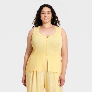 Women's Button-Up Sweater Tank Top - A New Day™ Yellow 4X : Target