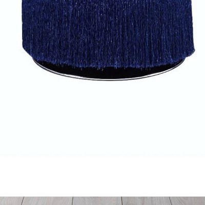 Clivia Midnight Blue Velvet Round Storage Ottoman with Fringe Base