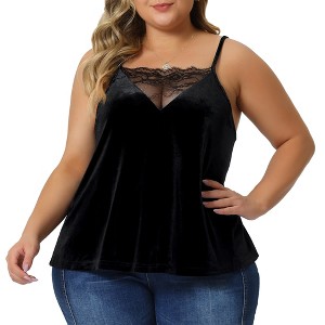 Agnes Orinda Women's Plus Size Adjustable Sleeveless Strap Fashion Casual Lace V Neck Velvet Camisoles - 1 of 4