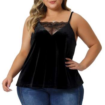 Womens Plus Size Front Criss-Cross Caged Cami Contrast Sexy Lace