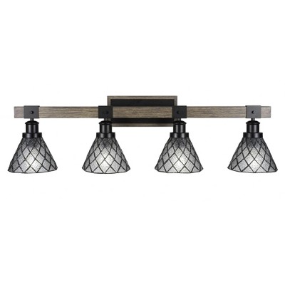 Toltec Lighting Tacoma 4 - Light Vanity in  Black/Painted Wood with 7" Diamond Ice Art Glass Shade