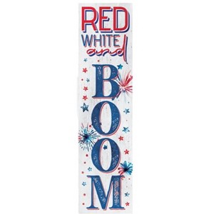 HomeRoots 36" Blue Red And White Solid Wood Red White Boom July Fourth Fireworks Porch Sign - 1 of 4