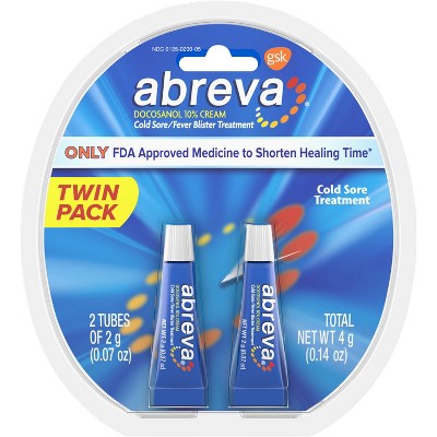 Abreva Docosanol 10% Cream Cold Sore/Fever Blister Treatment Tube - 0.14oz
