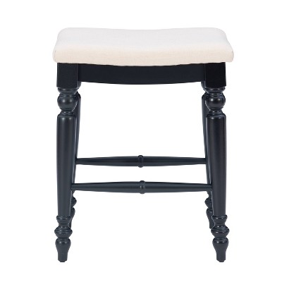 Marino 25" Black Wood and Linen Backless Counter Stool