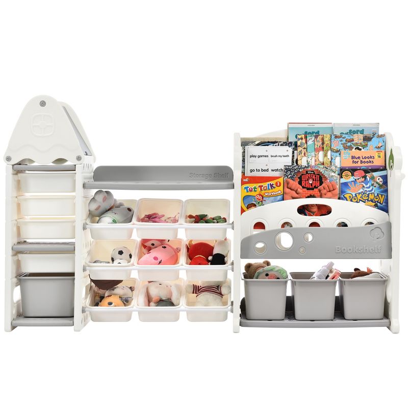 Multifunctional Kids Bookshelf with 17 Bins and 5 Bookshelves, Children's Toy Storage Organizer - ModernLuxe, 2 of 13
