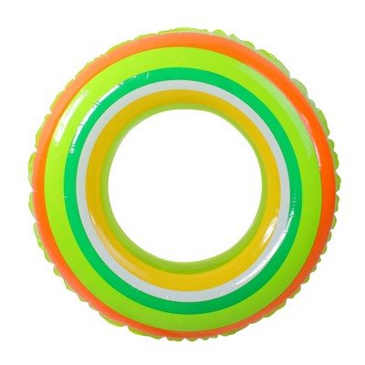 Pool Central 35" Striped Inflatable 1-Person Swimming Pool Inner Tube Ring Float - Green/Orange