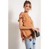 Slickblue Ruffled Sleeve V Neck Woven Top with Side Tie Detail - Casual Camel Blouse for Women, Size S-L - 3 of 4