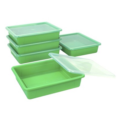 5pk Flat Storage Tray with Lid Green - Storex