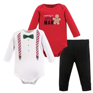Little Treasure Baby Boy Cotton Bodysuit and Pant Set, Christmas Suspenders - 1 of 1