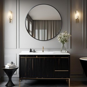 32 Inch Black Metal Framed Round Bathrrom Mirror for Wall. - 1 of 4