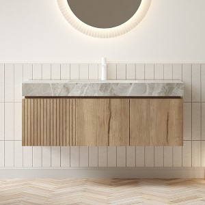 GDFStudio Abram 48" Ceramic and Wood Wall-Mount Bathroom Vanity with Drawer and Doors - 1 of 4
