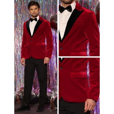 Lars Amadeus Men's Peak Collar Wedding Party Prom Velvet Suit Jackets Burgundy Large — фото 4