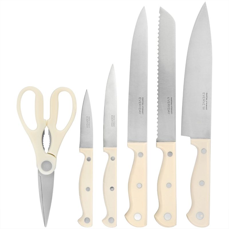 Martha Stewart Everyday Keswick 7 Piece Stainless Steel Cutlery and Wood Block Set in Linen, 2 of 7